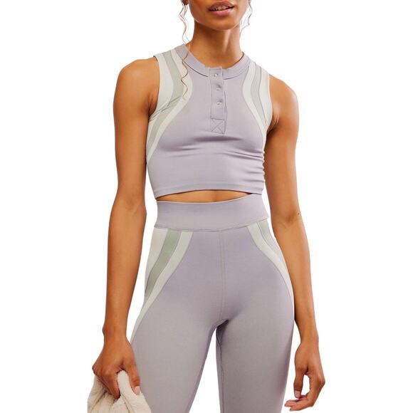 New Free People Movement Free Kick Crop Henley Muscle Tank Women's Size XS - Picture 2 of 8